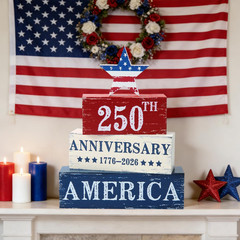 4 Pcs 250 Years American Anniversary Wooden Tabletop Decorations Red White Blue