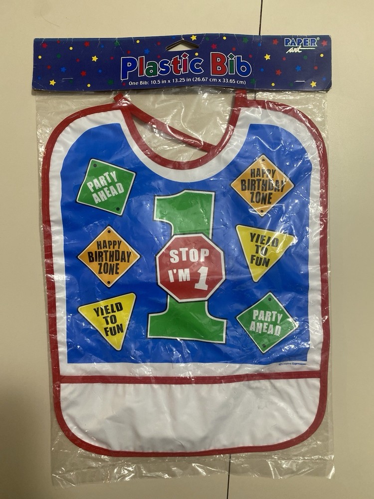 1st Birthday Plastic Bib Boy Girl Party PVC Washable Blue Cake Smash