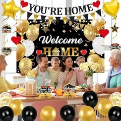 Welcome Home Decoration – Black & Gold We Missed You Banner, Glitter Party Suppl