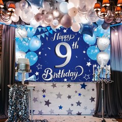Blue Happy 9th Birthday Decorations Banner – XtraLarge 72×44 Inch | 9th Birthday