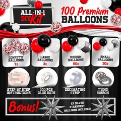 ALL-IN-1 Red Black and White Balloon Arch Kit for Red and Black Birthday Part…