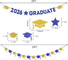 Navy-Blue White-Gold Party-Decoration Graduation Banner – 8Pcs Kits Cap Garland