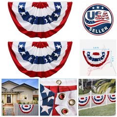 Patriotic Outdoor Bunting – American Flag 1.5×3 FT Banner for Festivals, 2 Pack