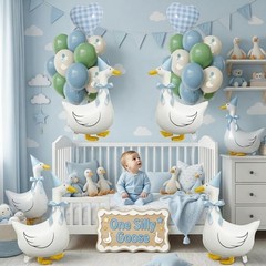 Silly Goose Birthday Decorations for Boys – Blue Balloons, Hats & Bow, 1st Party