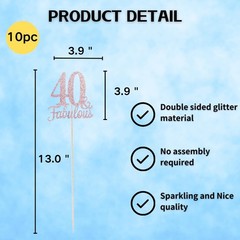 10 PCS Double Sided Rose Gold Glitter Fabulous 40th Birthday Centerpieces