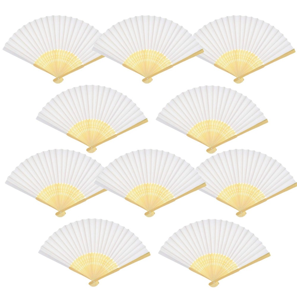 20 Pack Handmade Paper Folding Fans Bamboo Hand Held Fan for Gift Party Favor…