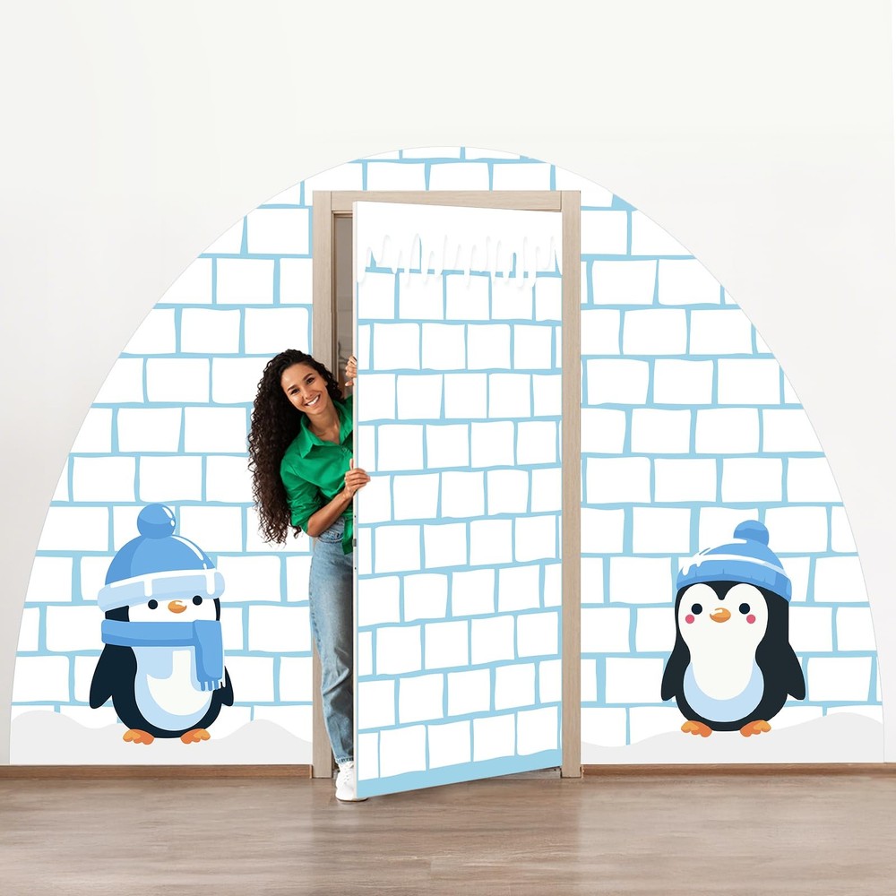 4 Pcs Winter Igloo Door Decorations Penguins Door Backdrop Classroom Decor Ph…