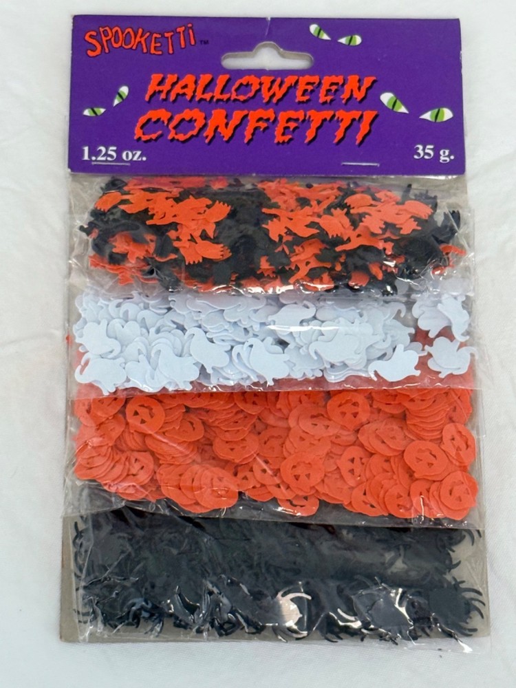 Vtg. 1.25oz. Spooketti Halloween Confetti 4 Pack Spiders Ghosts Pumpkins Witches