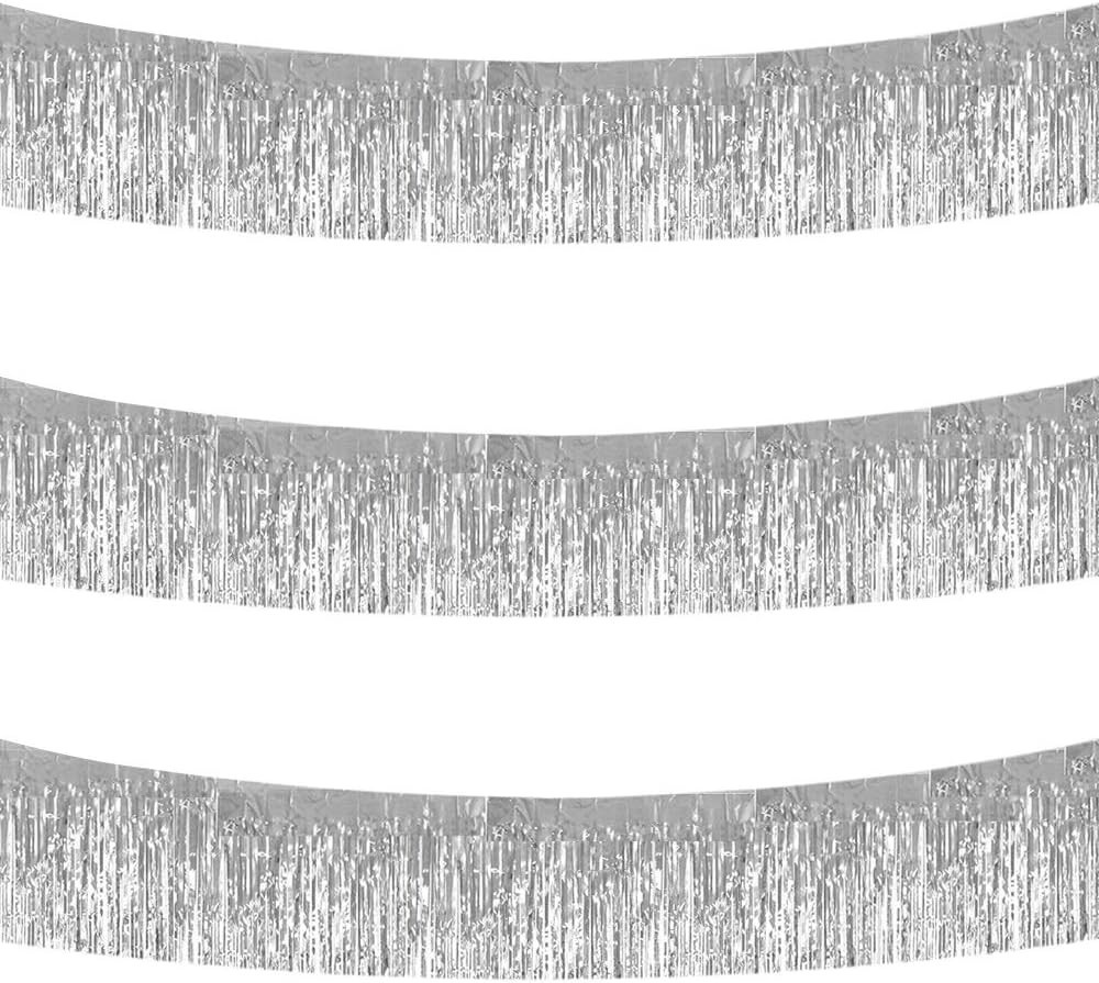 3 Packs 30 Feet Metallic Foil Fringe 3 Count (Pack of 1), Silver