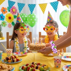 72Pcs Hawaiian Party Decorations Set Grass Skirts Leis for Luau Colorful