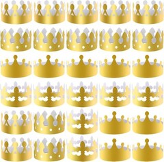 28 Pieces Paper Crowns Golden Party King Crown Paper Birthday Crown Hats Gold Cr