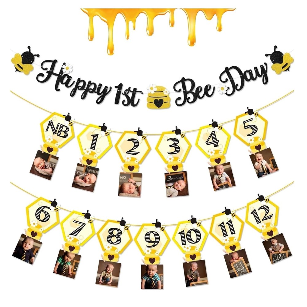 Elegant 3PC Bumble Bee First Birthday Decoration – Lightweight & Vibrant