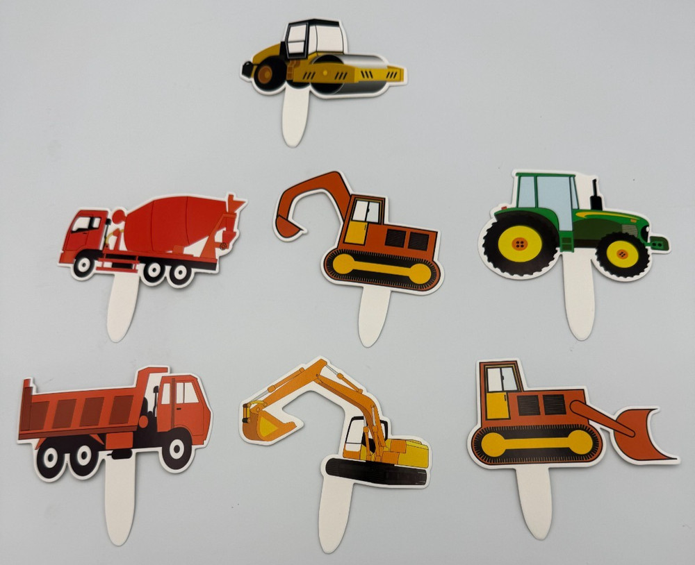 56 PCS Excavator Cupcake Toppers Construction Truck Theme Party Supplies New