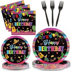 Complete 96PCS Mexican Dinnerware Set: Plates, Napkins & Forks for 24 Guests