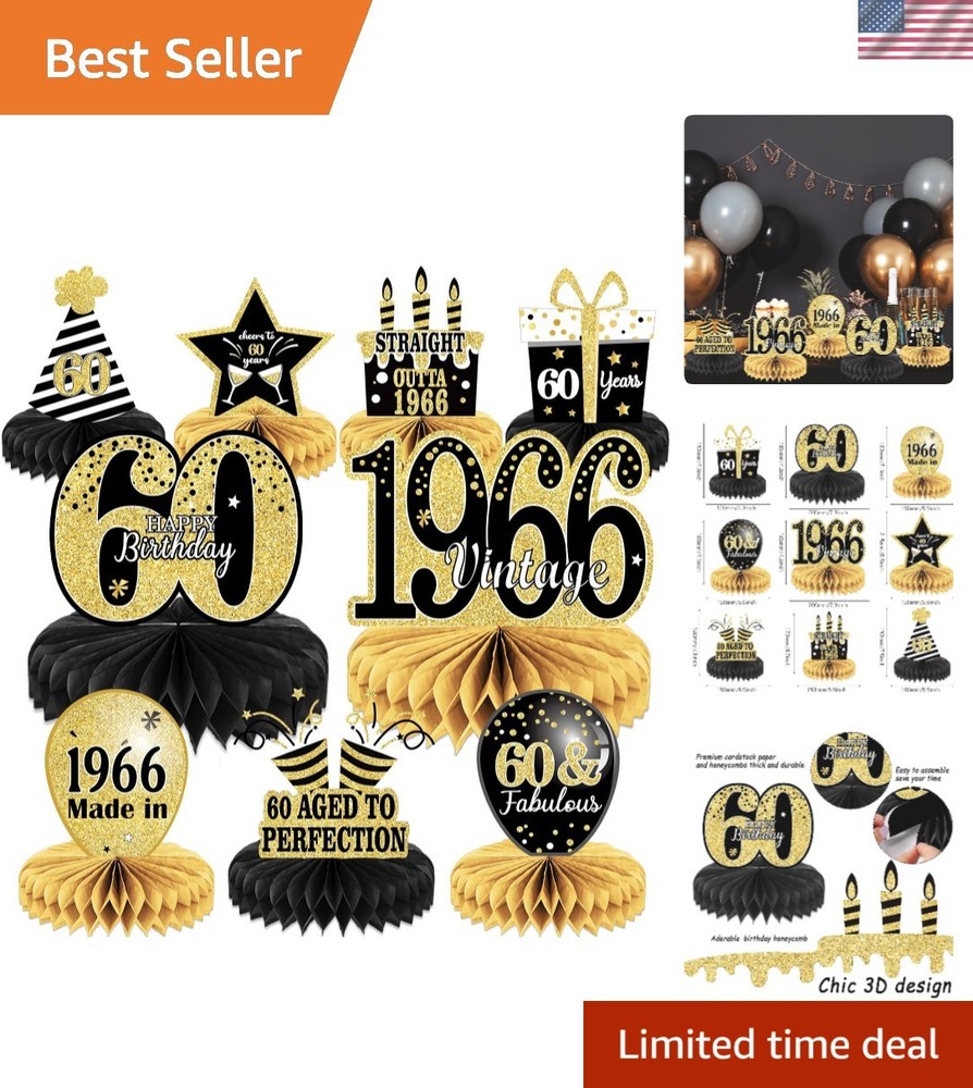 Elegant 60th Birthday Table Decorations – 9PCS Vintage Honeycomb Centerpieces