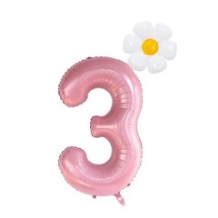 40 inch Pink Number 3 Balloons, Giant Large Aluminum Foil Daisy Number 3 Ball…
