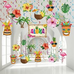 Tropical Themed Hanging Decorations – 30-Piece Luau Swirl Set for Fun Parties