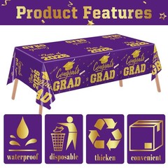 Graduation Decorations 2026, Purple and Gold Graduation Tablecloths, 2 Pack Cong