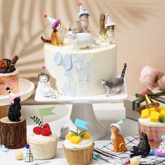 18 Pcs Cat Birthday Party Decorations Mini Birthday Hat Animal Figure Model C…