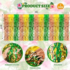 2 Hawaiian Luau Beach Party Decorations, 2.5 x 9 ft Wavy Green Brown Yellow