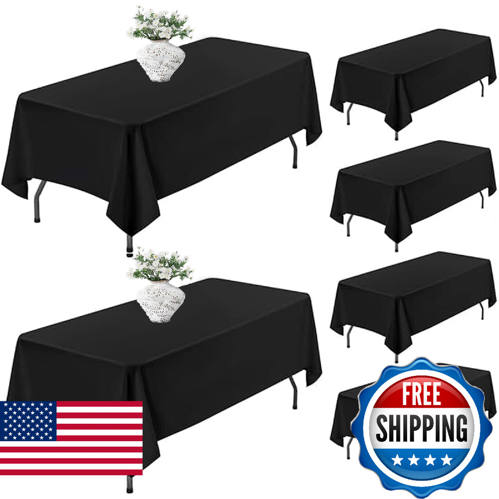 OUDIS Black Table Cloth Rectangle 60×102 Inches 6 Pack Polyester Table Cover for