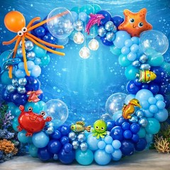 Ocean Themed Party Decorations 165pcs Balloon Arch Kit, Marine Animals, Under Se