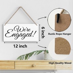 White Rustic We’re Engaged Wedding Sign Photo Props 12×6 Inch Party Decor