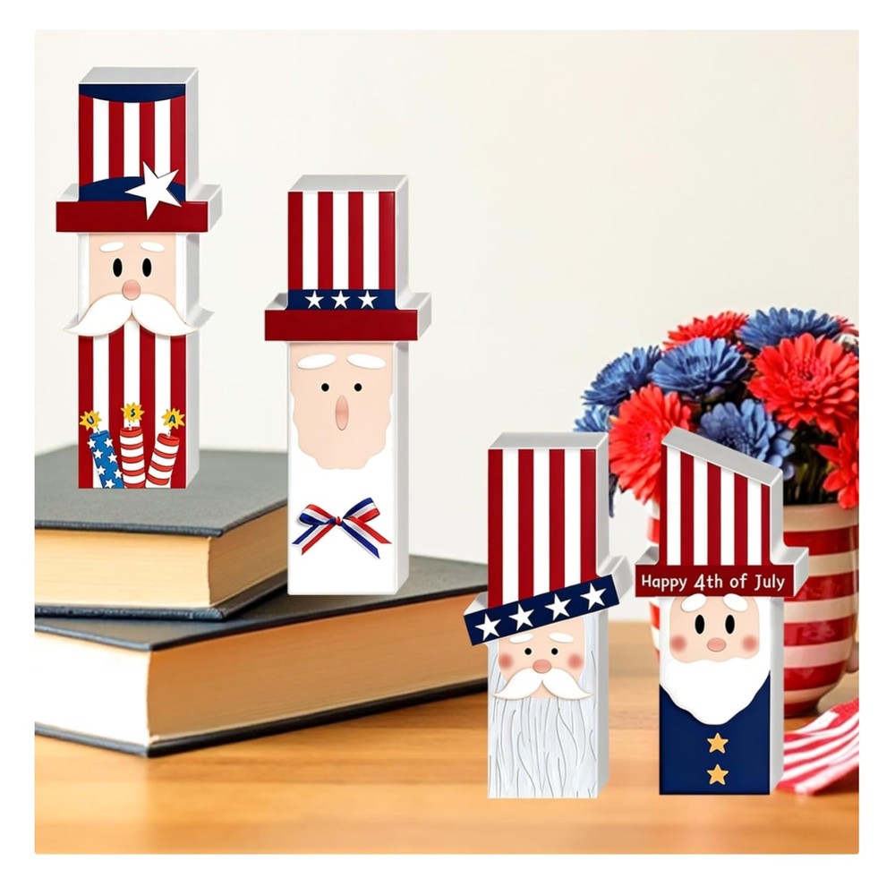 4 Pcs 4th of July table Decorations Patriotic Wooden Table Decor, Red White B…