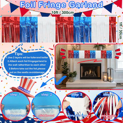4 Pack Each 10Ft Foil Fringe Garland 4Th of July Parade Floats for Trailer Car,