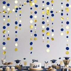 46 Ft Navy Blue and Gold Circle Dots Garland Royal 11.5 feet,