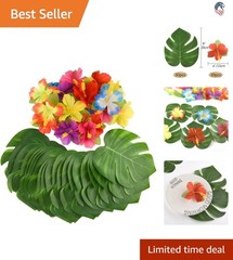 60 Pcs Tropical Party Decorations Leaves Flowers for Hawaiian Luau Jungle Bea…