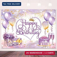 Purple Gold Happy Birthday Banner Backdrop Pink Purple Sign Birthday Decorations