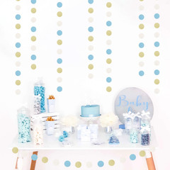 Light-Dusty Blue Beige-Gold Boho Party-Decorations – 64Ft Men Boy Birthday Paper