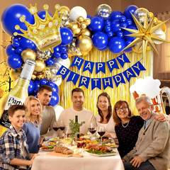 Royal Blue Gold Birthday Party Decorations with Happy Birthday Banner Foil Ballo