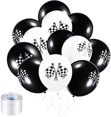 50 Pieces Race Car Balloons Checkered Flag Latex Balloons with 8 Rolls Plastic R