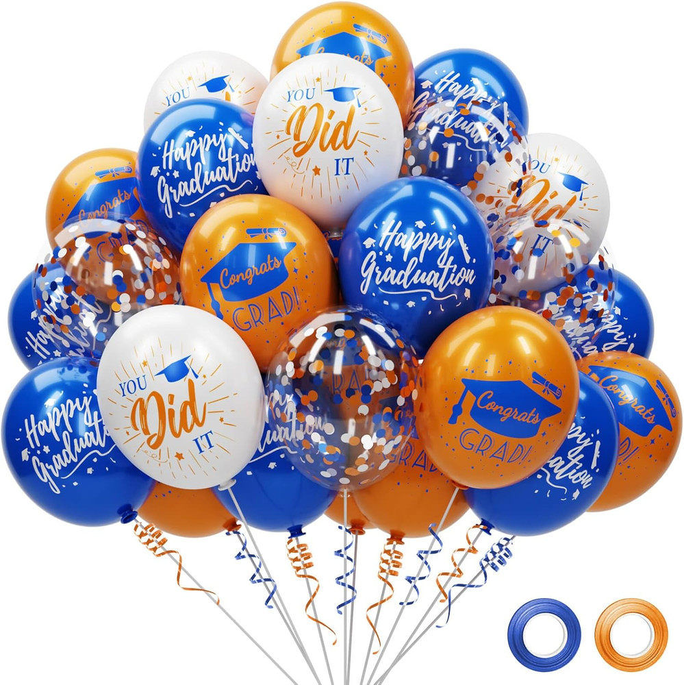 74 Pack Blue and Orange Graduation Balloons Class of 2026 Graduation Decorations