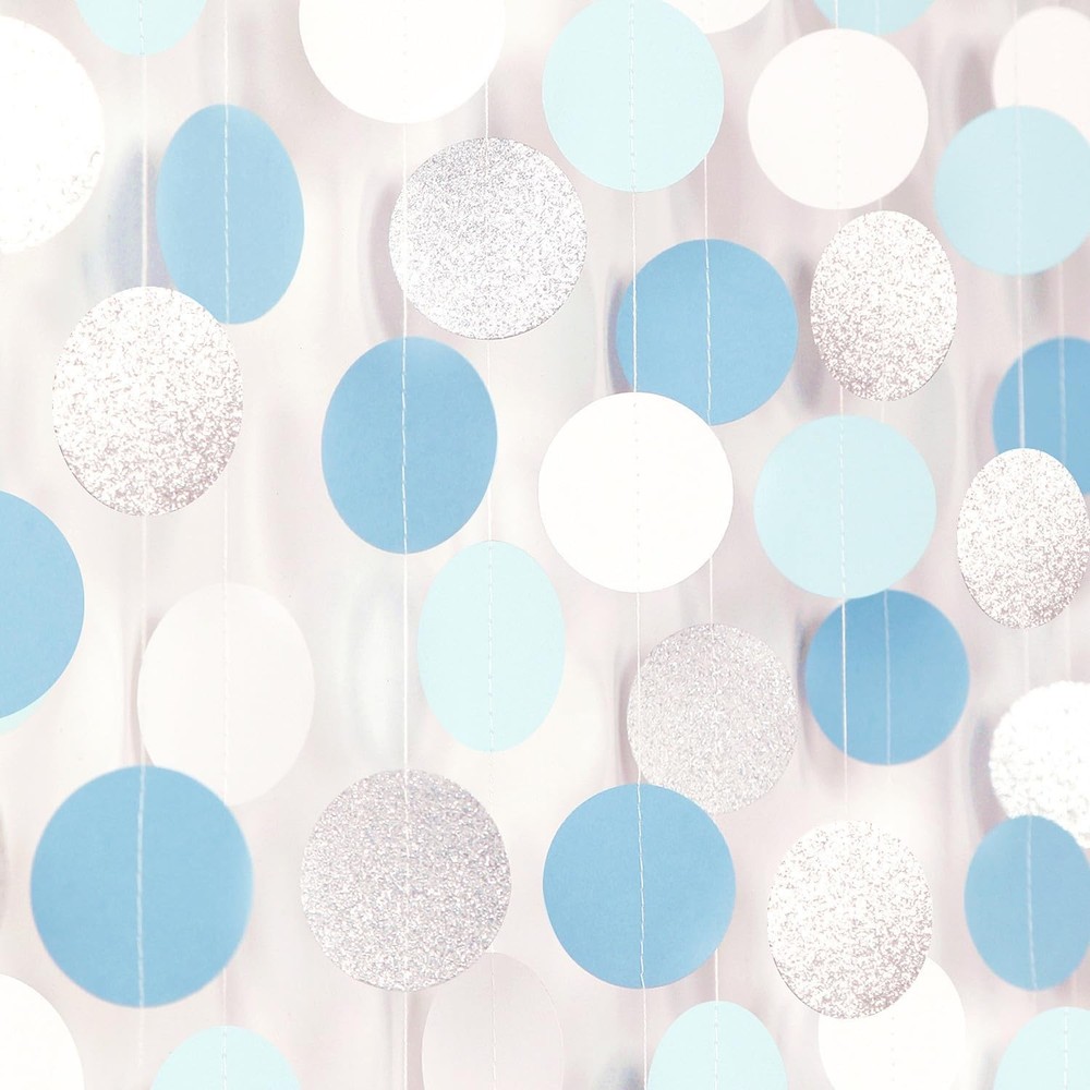 Light Baby Blue White Silver Party-Decoration Garland – 52ft Baby Boy Shower