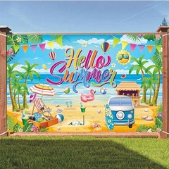 Summer Party Decorations, Hello Summer Beach Party Backdrop Banner for Hello