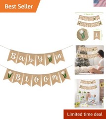 Elegant Baby in Bloom Burlap Banner: Flower Jute Bunting for Baby Showers