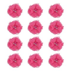 12Pcs 2″ Chiffon Flowers with Rhinestone Pearl Sewing Fabric Flowers, Rose Red