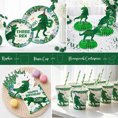 209Pcs Three Rex Birthday Decorations Boy, All-In-One Party Supplies Includes Ba
