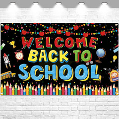 Welcome Back to School Decorations Banner Backdrop Black First Day of School Gar