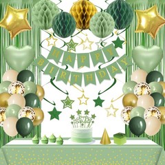 Sage Green Gold Party Decorations Supplies Happy Banner Honeycomb Balls Fring…