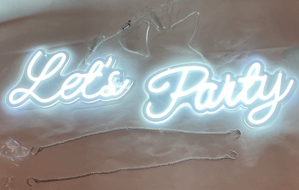 LED Neon ‘Let’s Party’ White Script Hanging Party Decoration Plastic