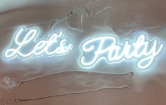LED Neon ‘Let’s Party’ White Script Hanging Party Decoration Plastic