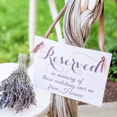 Reserved In Memory Watching From Heaven Wedding Memorial Sign Mauve Ribbon