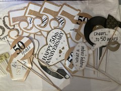 Black & Gold Glittery Happy 50th Birthday/Anniversay Decorations BB
