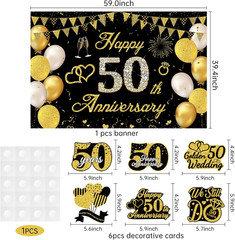 50Th Wedding Anniversary Party Decorations Supplies Kit – 41PCS Black Gold Happy