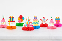 Birthday Party 9 Piece Decorations Set with Honeycomb Centerpiece, Colorful Tabl
