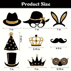 24 Pcs Party Photo Booth Props Party Picture Pose Supplies Gold and Black Kit